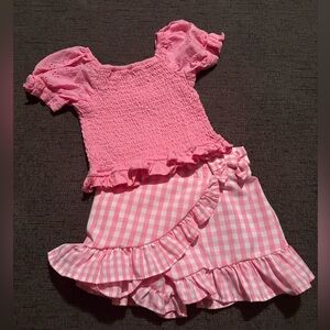 Rare Editions Pink Smocked Blouse and Gingham Skirt Set